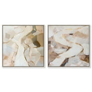 Caramel Bark Set Canvas Set of 2 Earth Tone Abstract by Art Remedy, Silver Frame, 40 x 40