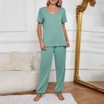 thumbnail image 1 of Dorinao Ensemble de Pyjamas Rayés pour Femmes Printemps et Été, Vert, m, 1 of 9