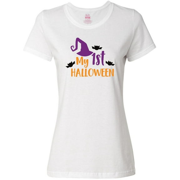 Inktastic My First Halloween, Witch Hat, Bats - Purple Black Women's T-Shirt
