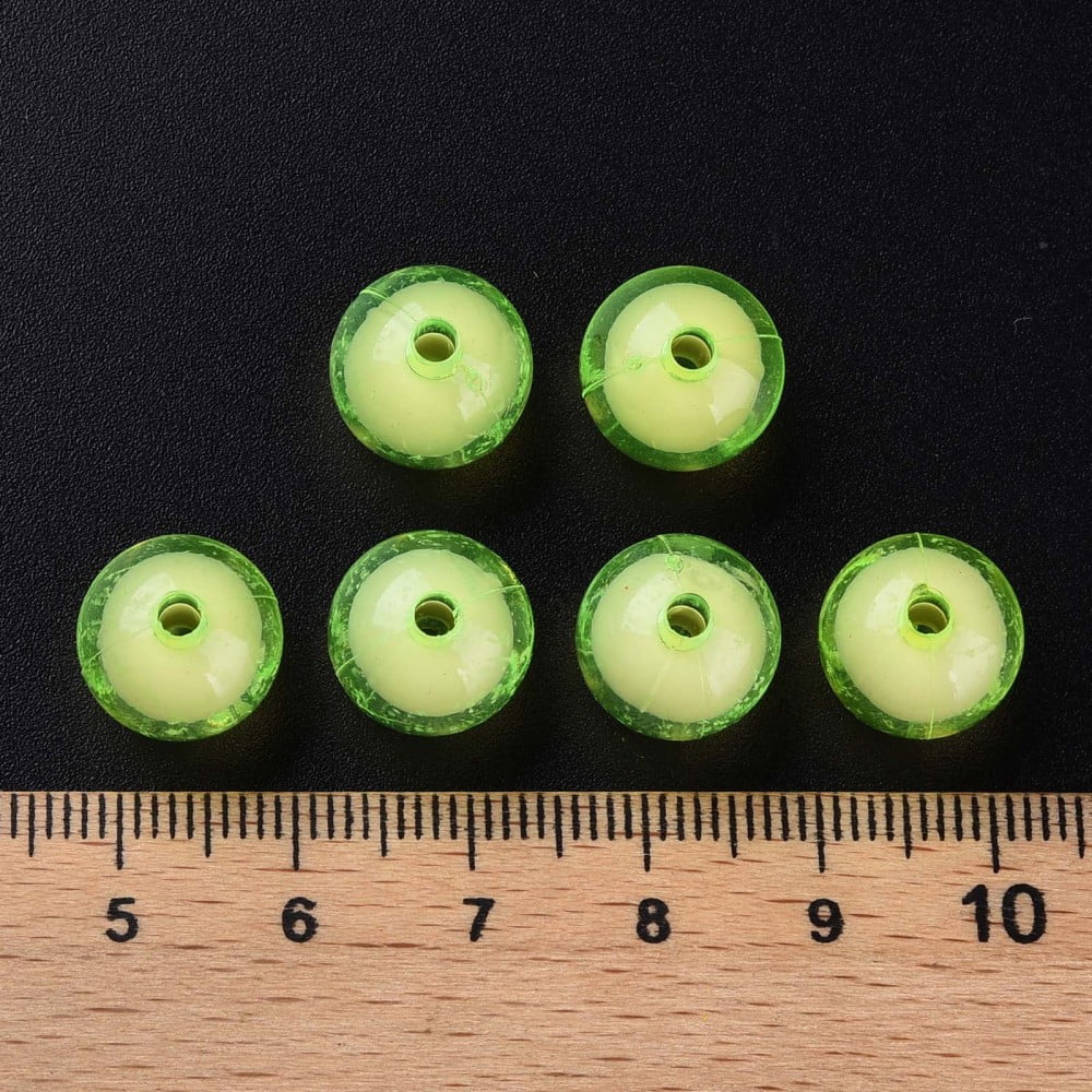 500gs Transparent Acrylic Beads Bead in Bead Round Lawn Green 11.5x11mm Hole: 2mm about 520pcs/500g