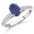 thumbnail image 2 of Gem Stone King 10K White Gold Blue Lapis and White Lab Grown Diamond Engagement Ring for Women (1.58 Cttw, Oval 8X6MM, Gemstone Birthstone, Size 8), 2 of 4