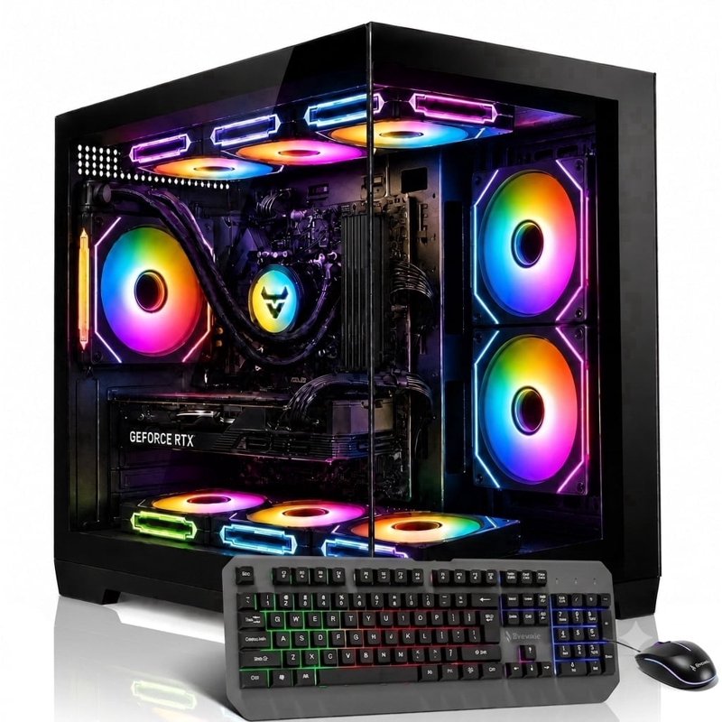 Gaming PC Desktop Computer – i7-11700F up to 4.9GHz, GeForce RTX 5050 8GB GDDR6, 32GB RAM, 1TB NVMe SSD, WiFi 6 & BT 5.4, Liquid Cooled, 9X ARGB Fans, Windows 11, RGB Keyboard & Mouse
