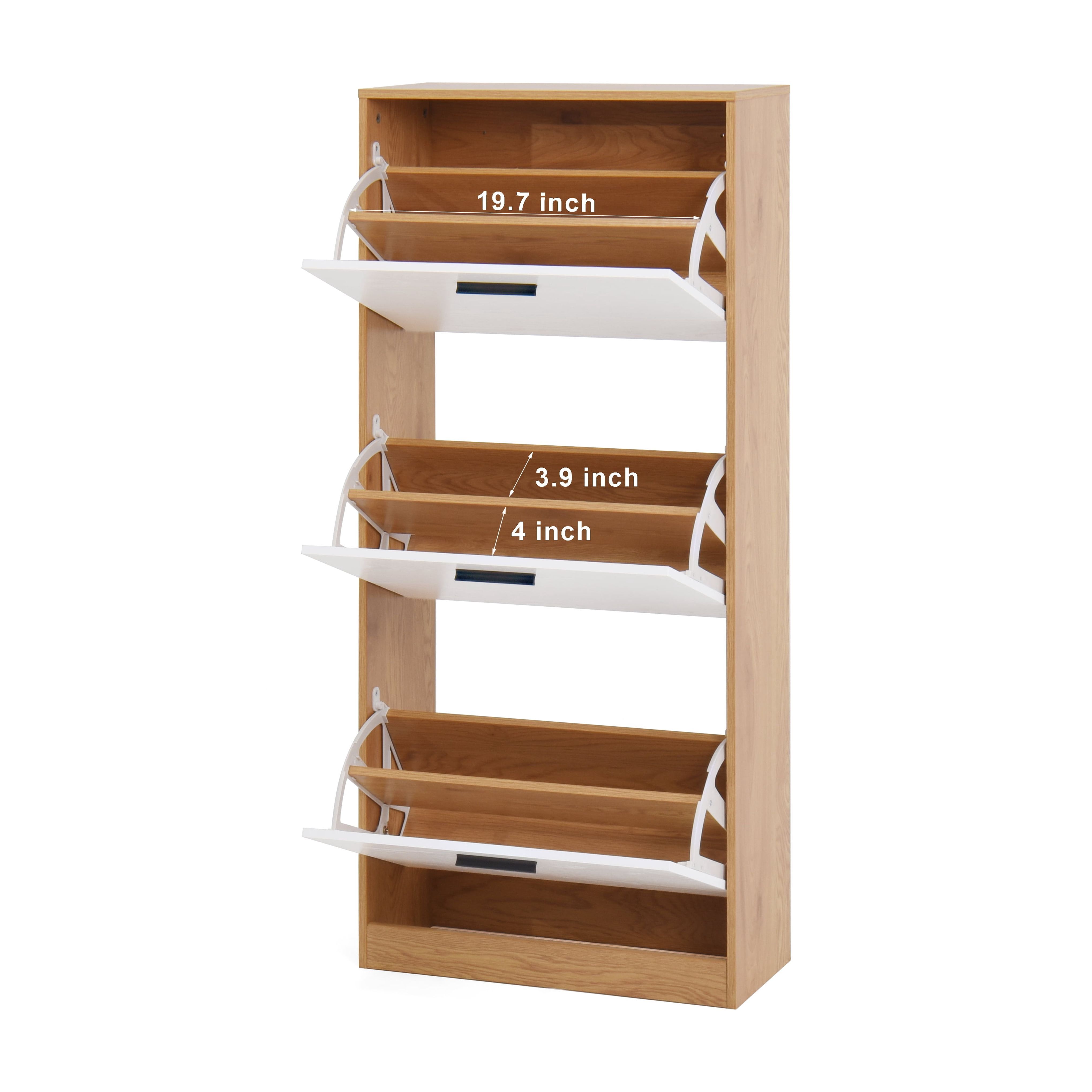 MAYEERTY 4-Tier Shoe Cabinet with Drawer, Freestanding Wooden Storage with Adjustable Shelves, Natural