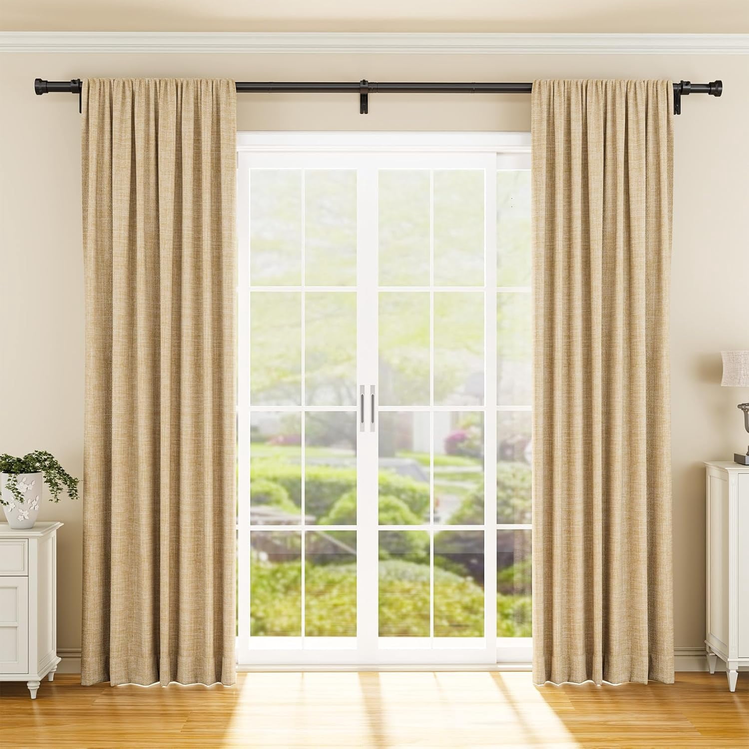 Square 2-Pcs Curtain Rod 32-144 Inch, Heavy Duty 1 Inch Adjustable Curtain Rods for Windows, Black Extra Long Window Treatment Rods, Modern Design, Easy Installation