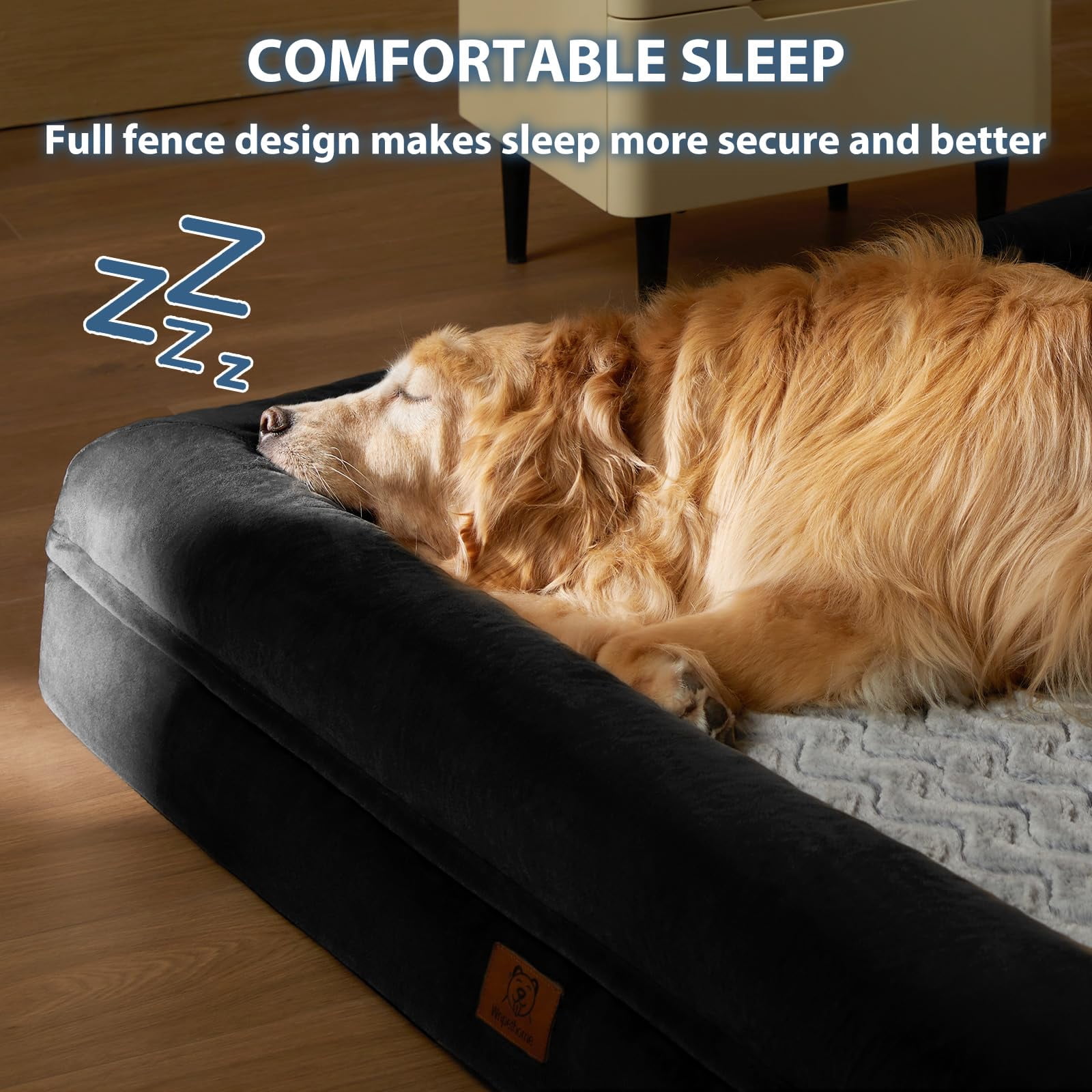 Extra Large Dog Bed Black Washable Couch with Removable Waterproof Cover Orthopedic Pet Sofa Bolster Sides for Sleeping