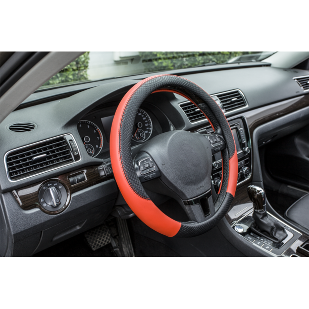Auto Drive 1PC Steering Wheel Cover Sports Black/Red Universal Fit