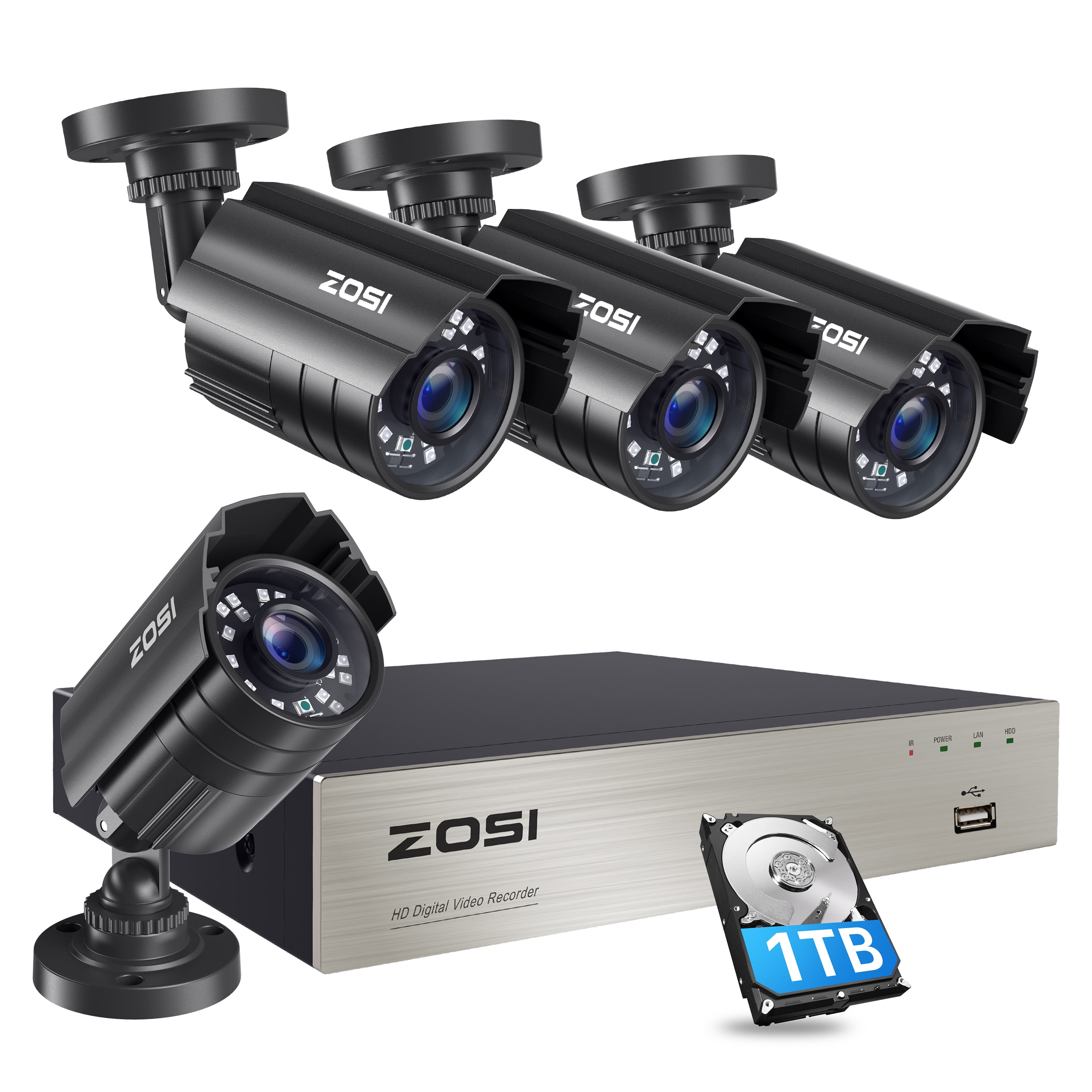 Wade Merchandising bulge ZOSI H.265+ 1080P Security Camera System, 8CH 5MP Lite HD DVR Video  Recorder with 1TB Hard Drive, 4X 2.0MP Indoor Outdoor Weatherproof CCTV  Cameras ,Motion Alert,Remote Access - Walmart.com