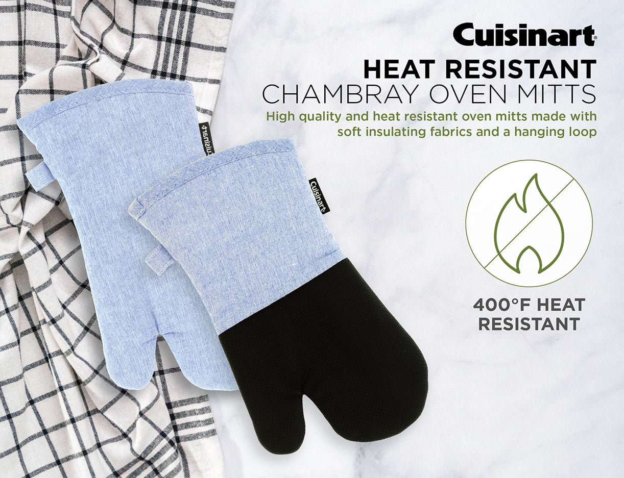Cuisinart Chambray Neoprene Oven Mitts, 2pk - Non-Slip Heat Resistant Oven  Gloves with Premium Insulation, Protect Hands and Surfaces-Ideal Kitchen