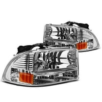 DNA Motoring For 97-04 Dodge Dakota Durango Chrome Amber Corner Diamond Headlight Lamps Pair
