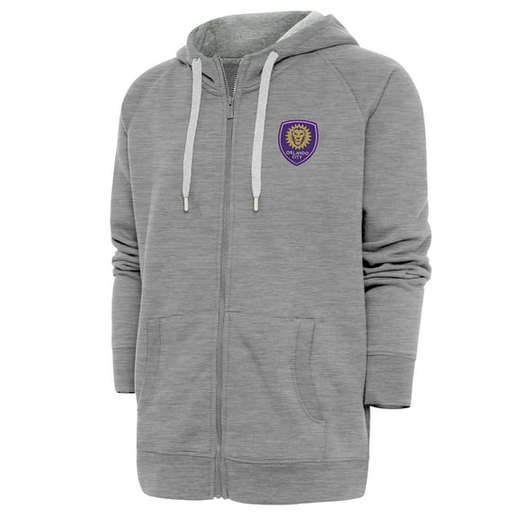 Men's Antigua Heather Gray Orlando City SC Logo Victory Full-Zip Hoodie