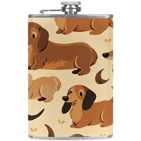 

josid Dog Pattern 3.6x6in Stainless Steel Small Flask Leak-Proof Stainless Steel Construction Wrapped in Premium Two-Layer Leather Nano-Printed Design 227ml Capacity