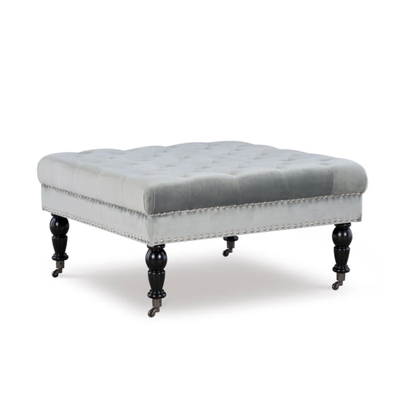Contemporary Home Living Upholstered Tufted Top Square Ottoman - 34.5" - Gray
