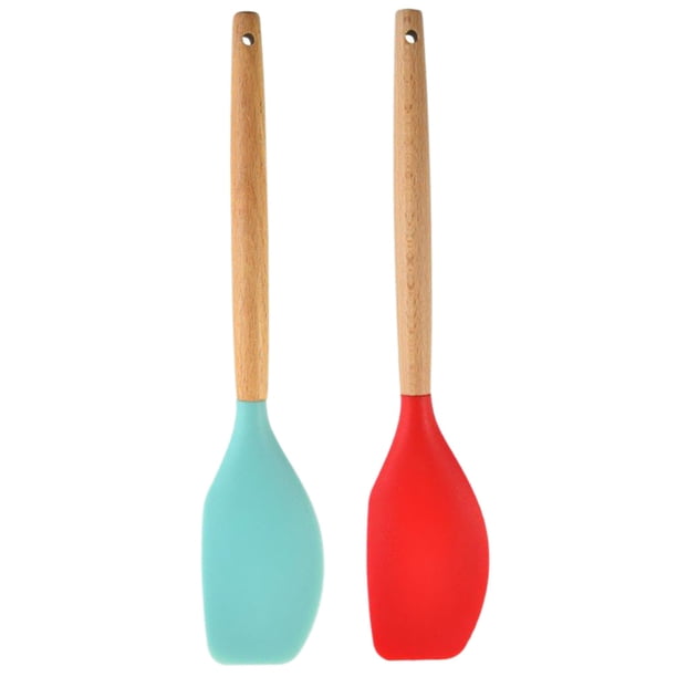 Espátulas de mantequilla para esparcir crema de silicona para hornear, 2 uds., con mango de madera