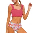 thumbnail image 4 of Fesfesfes Girls Summer Swimsuits Casual Cute Floral Print Double Ruffle Sling Swimwear Beach Swimsuits Split Two-Piece Bikini Sets, 4 of 9