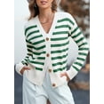 thumbnail image 4 of SHEWIN Womens Cardigan Casual Button Down Color Block Striped V Neck Open Front Knit Fall Sweaters Green Stripe, 4 of 9