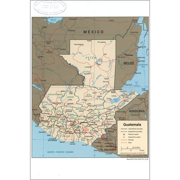 24"x36" Gallery Poster, cia map of Guatemala 2000