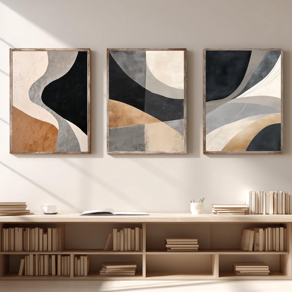 Black Beige Abstract Canvas Print Wall Art for Living Room Bedroom Decoration Frameless