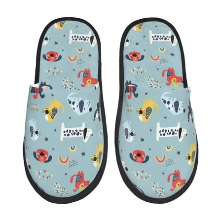 

House Slippers for Women and Men cartoon colorful dog Comfy Fuzzy Bedroom Slippers Furry Home Shoes for Indoor Outdoor