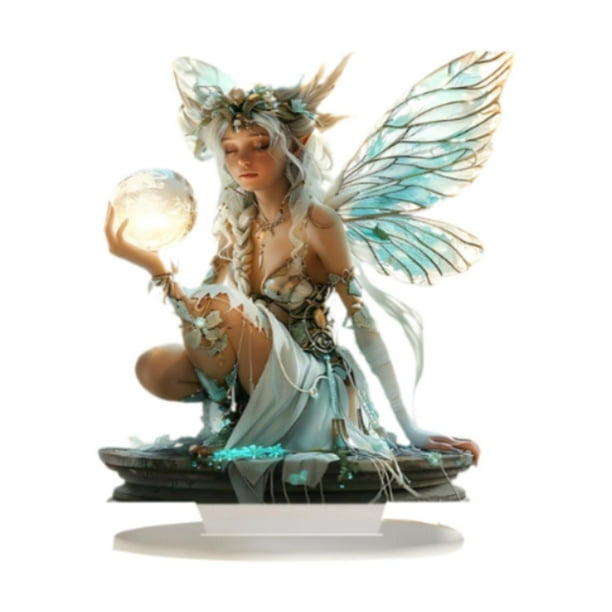 Decoración de hadas de 2D, estatua plana de chica hermosa, centro de mesa, adorno de colección, obra de arte acrílica para estudio de estantería