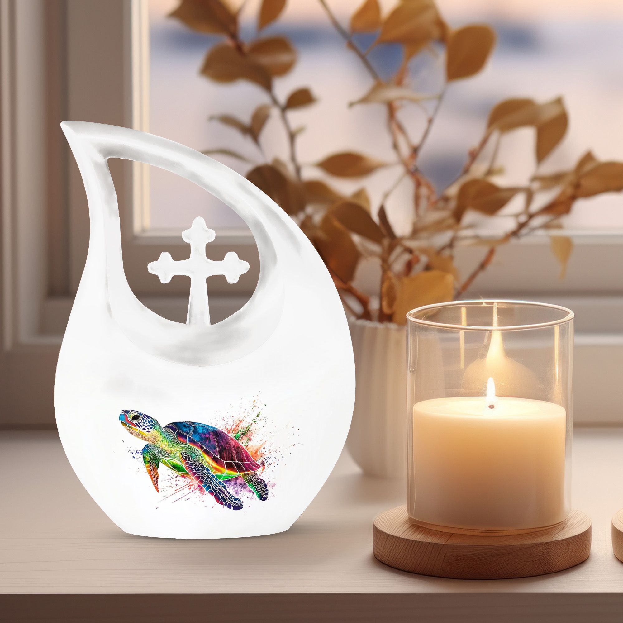 MUKTIVE Tortoise Urn - Burial Urns for Adult Human Ashes - Funeral Decorative Urns - Large Human Remains Memorial Urn for Women - White 10Inch - Pack of 1