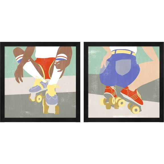 Great Art Now Derby Dames by Grace Popp, 2 Piece Framed Art Set Each 13"W x 13"H