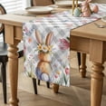 thumbnail image 2 of Easter Table Runner 72 Inches Long for Kitchen Dining, Spring Rabbit Butterfly Botanical Florals Grey Plaid Dresser Scarf Farmhouse, Dining Table Decorations for Wedding/Parties, 18 x 72 In, 2 of 8