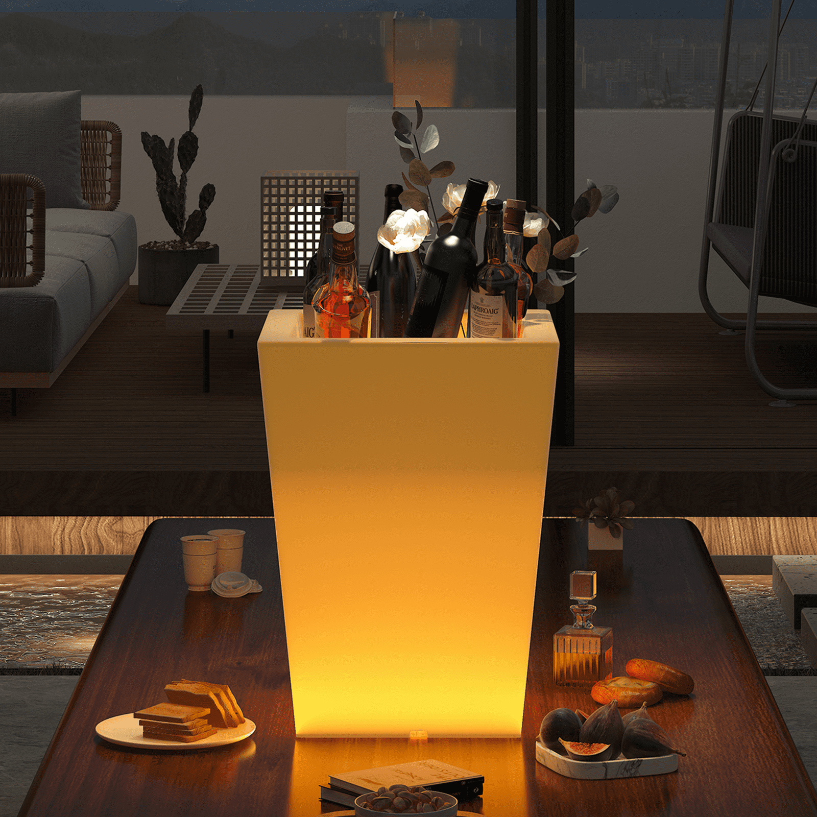 BALUS 22" RGB LED Outdoor Tall Planter with Remote Control, Large RGB Ice Bucket ,Waterproof Rechargeable Lighted Flower Pot for Home Decor, Garden, Party, Wedding, Gifts