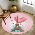 thumbnail image 3 of Valentine's Day Washable Round Area Rug 8 ft, Romantic Paris Tower Love Pink, Soft Non Slip Rugs Stain Repellent Indoor Felt Carpet for Living Dining Room Bedroom Home Office, 3 of 9