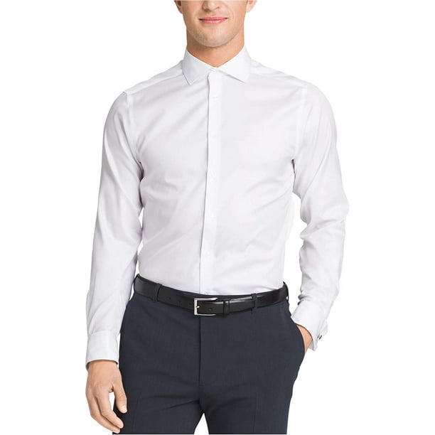 Calvin Klein Men's Non Iron Slim Fit Steel French Cuff Dress Shirt  -White-15 Neck x 32/33 Sleeve 