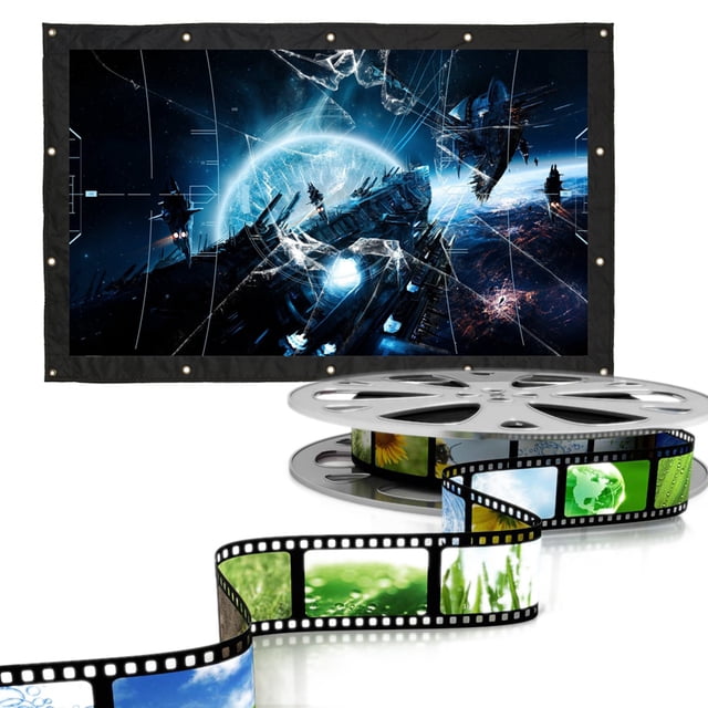 Pantalla de Proyección, Ligera y Plegable, Pantalla de Proyeción de Películas Portátil Blanca 16: 9 Con Bordes Negros, Pantalla de Cine para interiores y Exteriores para Cine