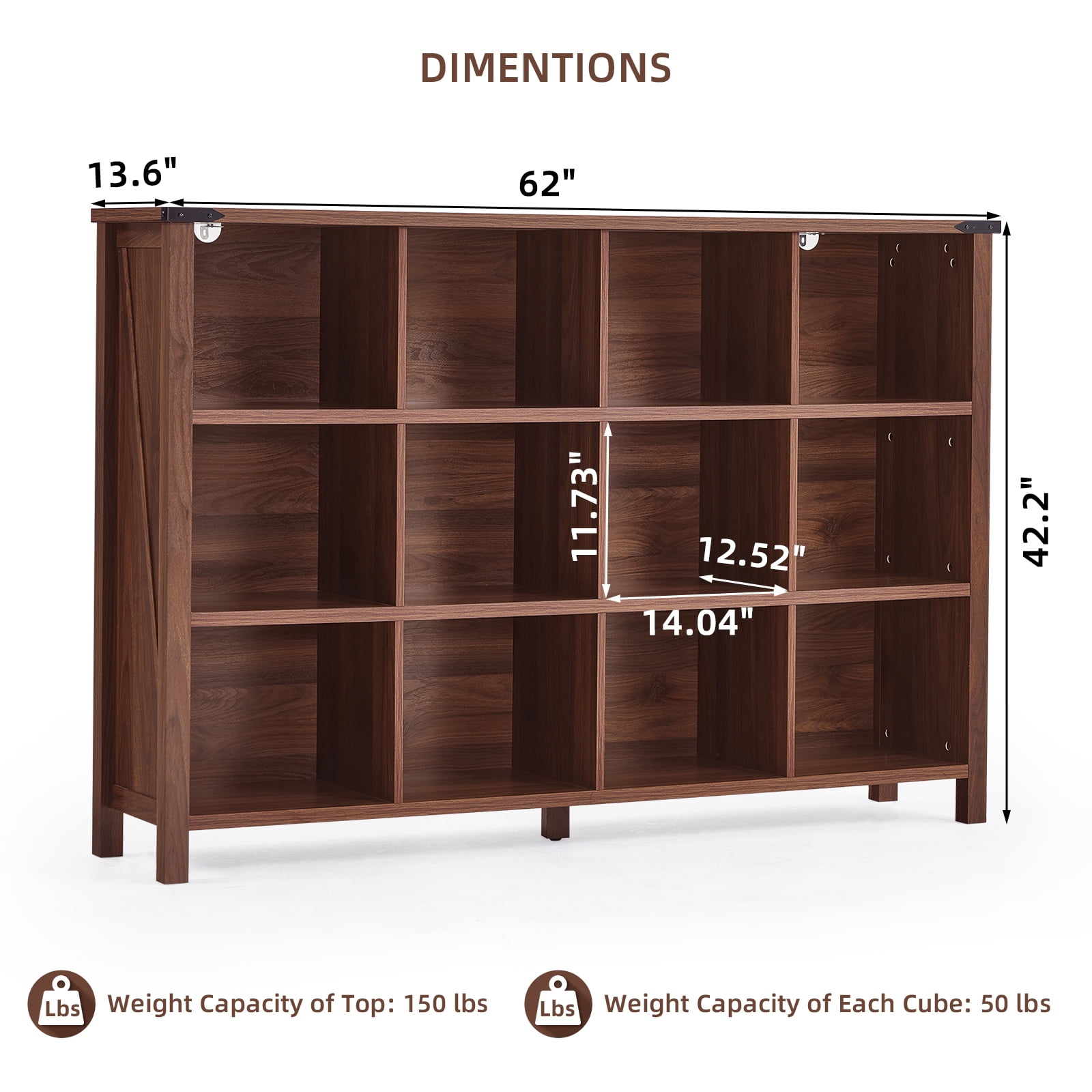 Joaxswe 12-Cube Bookcase & Storage Organizer, Thick Edges Horizontal Bookshelf Multipurpose Display Shelves for Home Office, Brown