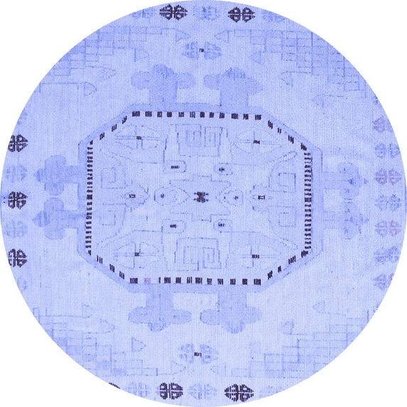Ahgly Company Indoor Round Abstract Blue Modern Area Rugs, 6' Round