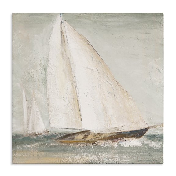 Stupell Industries Transitional Soft Distressed Sailboat Traditional Nautical Landscape Canvas Art, 17 x 17, by Patricia Pinto