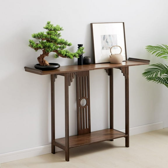 Modern Bamboo Console Table Sofa Table Hallway Entryway Furniture 2-Tier Table