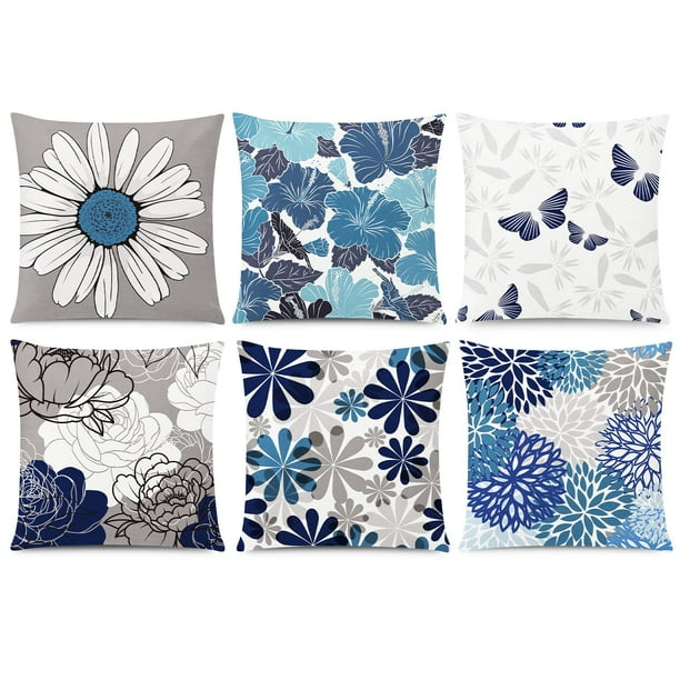 Comminy Fundas De Almohada De 18 X 18, Juego De 6 Fundas De Almohada Decorativas Con Diseño De Margaritas Y Flores Para Sofá, Funda De Almohada Moderna Para Patio, Sala De Estar, Cama, Decoración Del