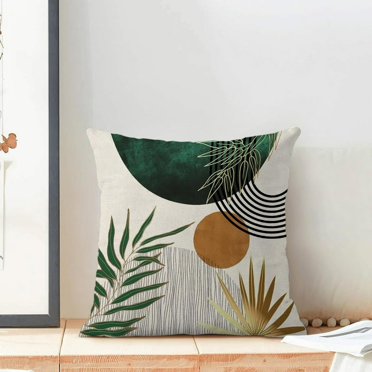 Boho Pillow Covers 16x16 Set of 2 Green Gold Throw Pillow Covers Outdoor Decorations Mid Century Bohemian Style Tropical Leaves Pillowcase Farmhouse Decorative Cushion Case for Sofa Couch Walmart