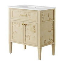 Sink Vanity Cabinet, White Burl, Wood, Hotel Bedroom Bathroom, Modern Contemporary HB35999