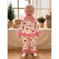 thumbnail image 4 of RUINIXCW Toddler Baby Girl Christmas Pajamas Set Kids Spring Fall Winter PJS Sleepwear Ruffled Button Down Collar Long Sleeve Shirt Tops Pants Set, 4 of 10