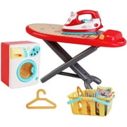 Jimmy’s Toys Housekeeping Playset, Iron, Ironing Board, Washing Machine, Basket, Hangers, Detergent Boxes (Lights, Sound, and Realistic Spinning)