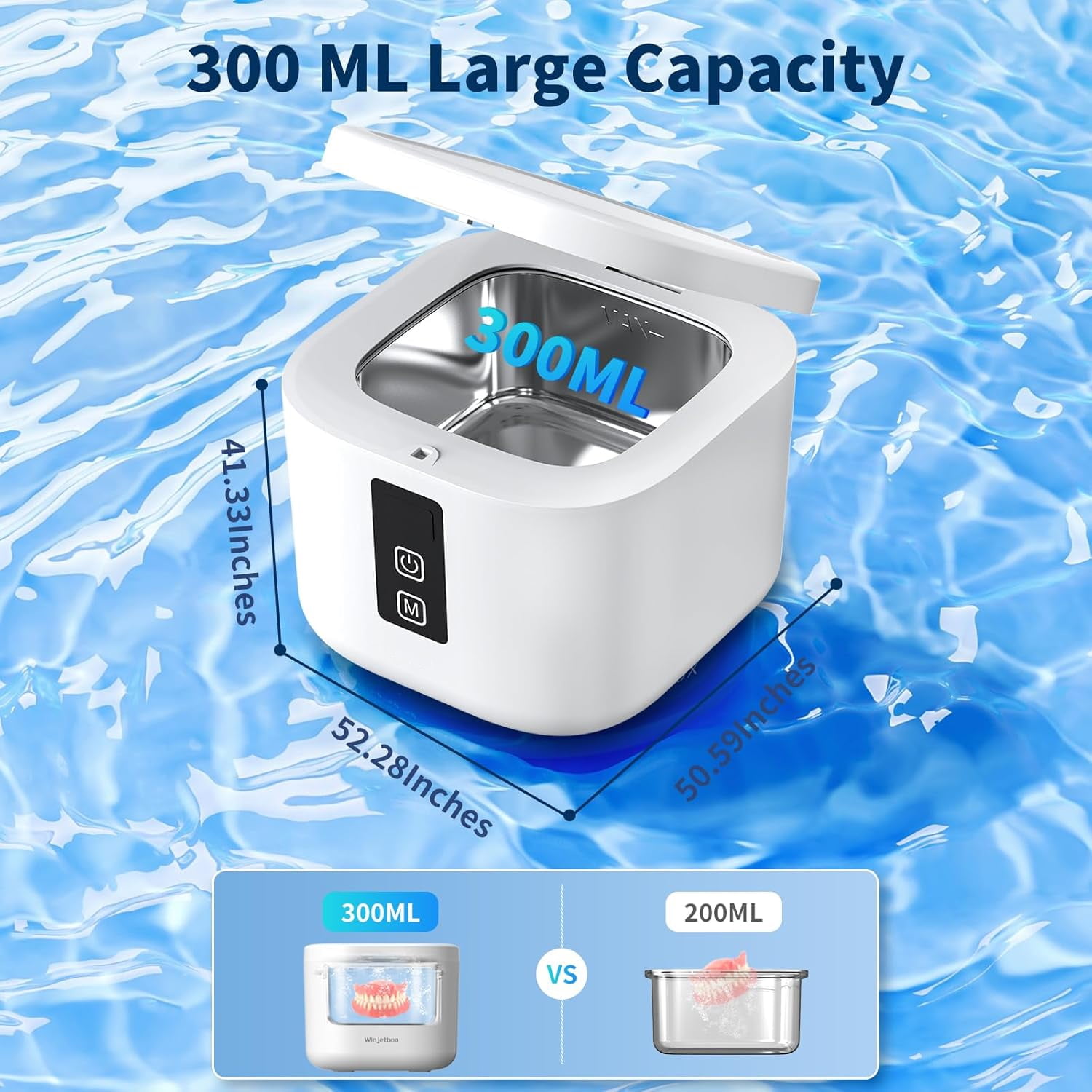 Prociv Ultrasonic Retainer Cleaner Machine 48kHz for Dentures, Mouth Guards, Braces, Toothbrush Heads, Jewelry, Ring with 300ML Capacity, 4 Modes Retainer Cleaning (White)