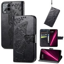 Dteck Flip Wallet Case for T-Mobile Revvl 6 Pro 5G, 3D Butterfly Embossed PU Leather Magnetic Folio Cover with Card Holder Kickstand, TPU Shockproof Durable Protective Phone Case,Black