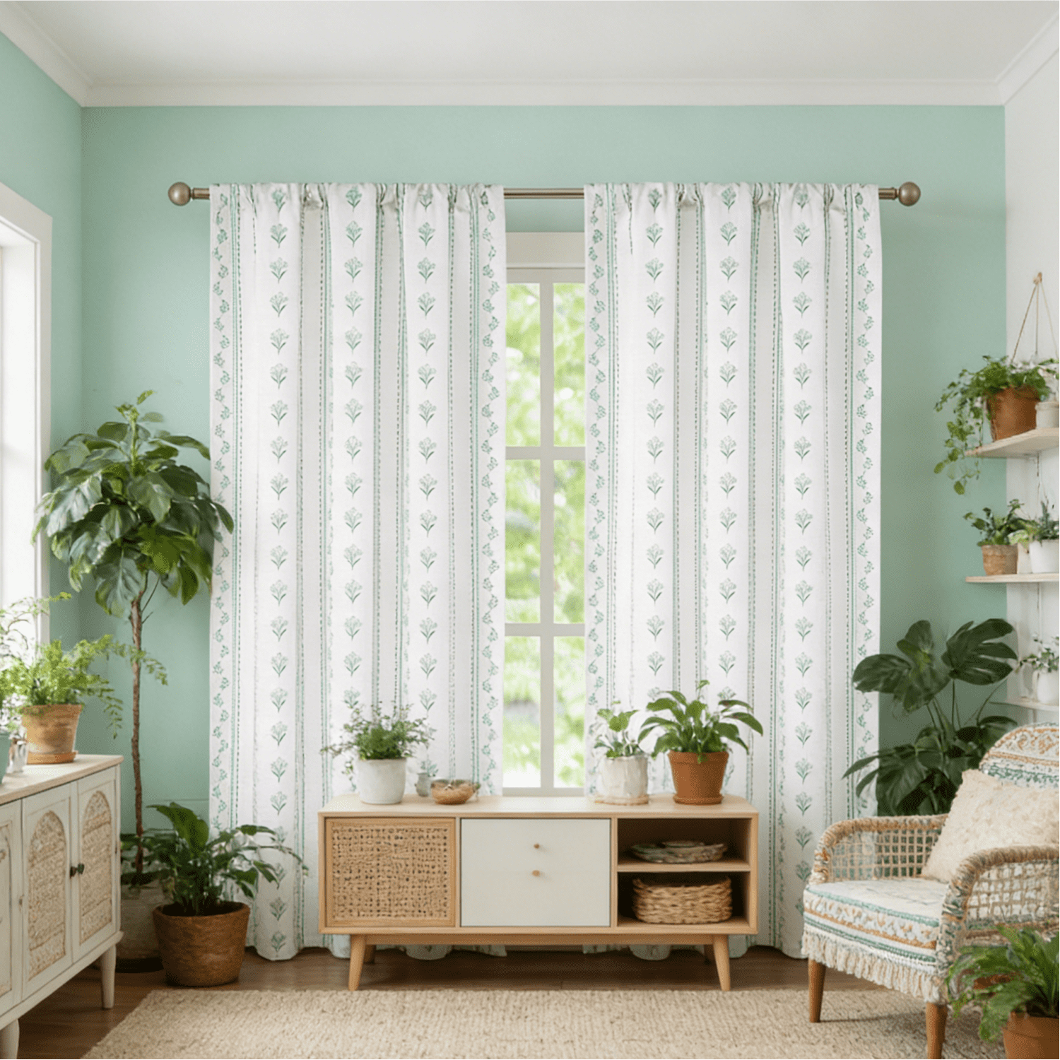 Invoibler Floral Print Curtain Panels, Light Filtering Window Drapes for Bedroom and Living Room, Sage Green, 52" W x 84" L, Set of 2