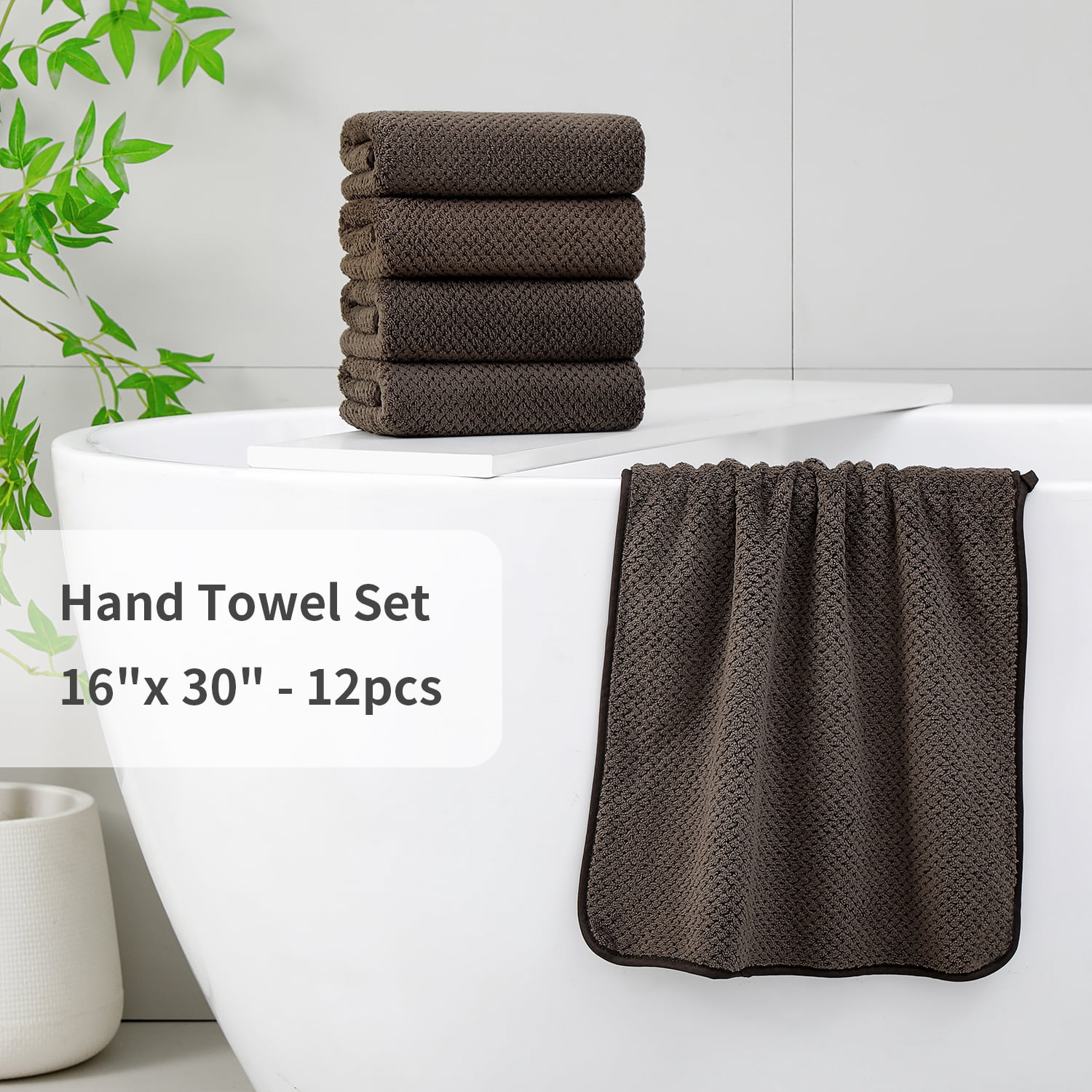 Smuge 12 Pack Hand Towels Set, 16 x 31 in Ultra Soft Microfiber Quick Dry Hand Shower Towels for Bathroom-Dark Brown