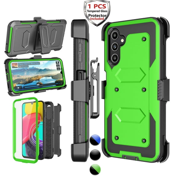 Njjex Phone Cases for Samsung Galaxy A54 5G 6.4", [Buit-in Temerped Glass Screen Protector] Combo Holster Belt Clip [Heavy Duty] [Kickstand] Full-Body Rugged Holster Case（Green)