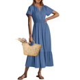 thumbnail image 1 of Vestido largo ANRABESS de verano con manga corta y cuello en V para mujer, 1 of 6