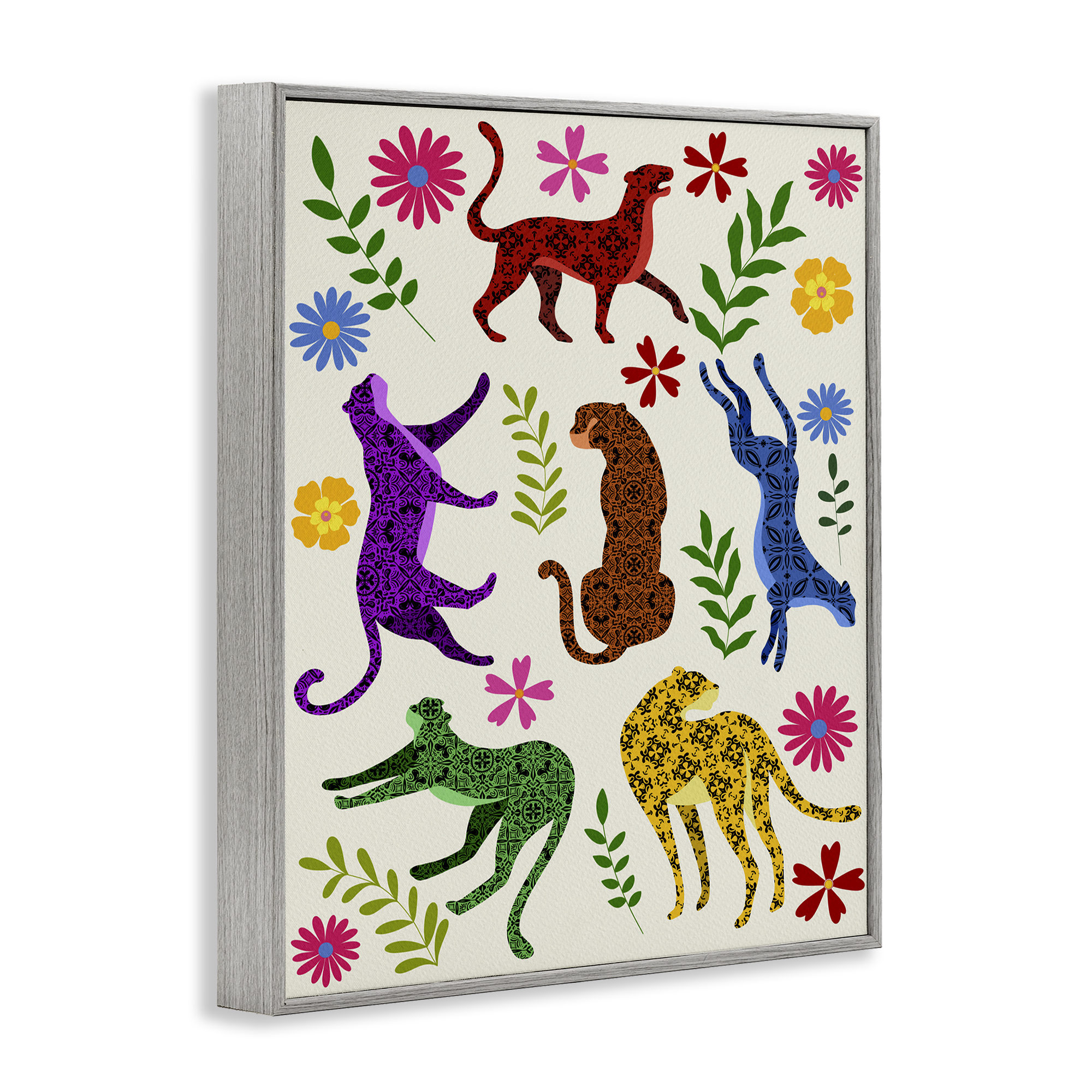 Stupell Industries Mosaic Pattern Leopards Animals & Insects Painting Gray Framed Art Print Wall Art, 24 x 30