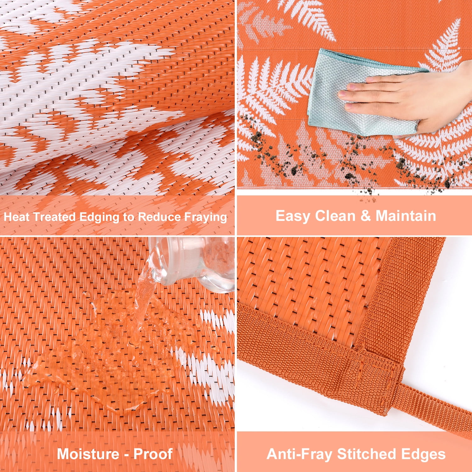 9'x12' Outdoor Rugs for Patios, Yamaziot Patio Rug RV Mats, Waterproof Reversible Plastic Straw Camping Rug for Deck Porch Balcony Beach Tropical, Palm Leaf Orange