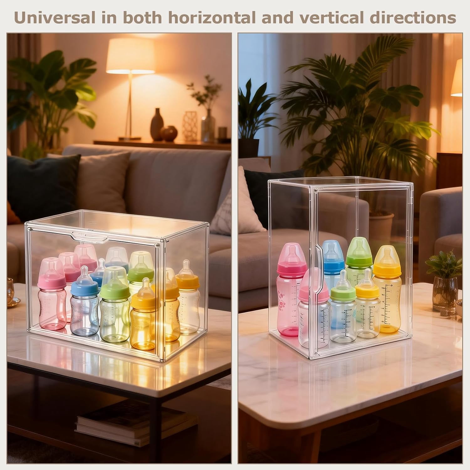 Baby Bottle Organizer, Stackable Clear Cabinet And Countertop Storage Bin With Magnetic Door For Bottles, Pacifiers And Pump Parts, Clear