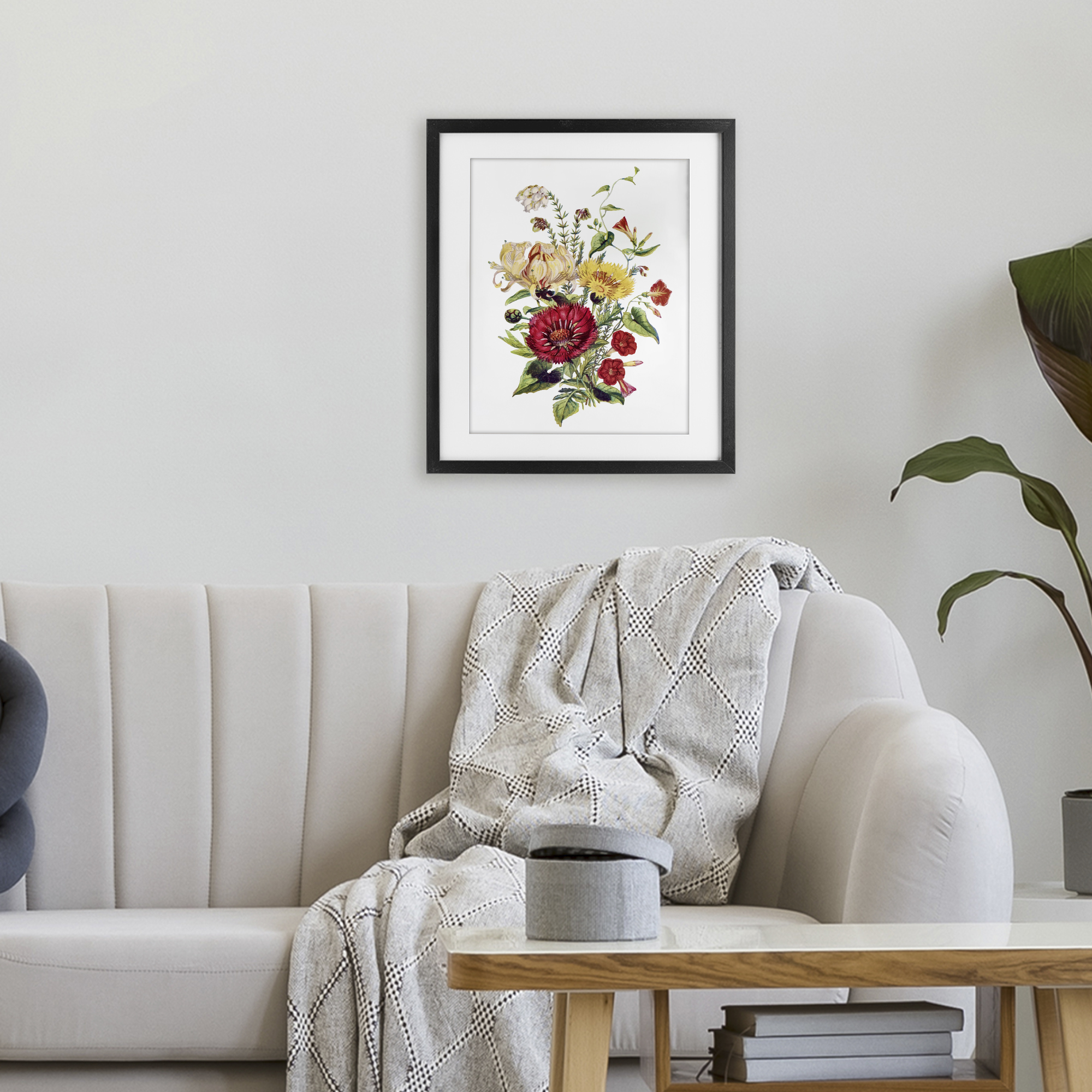 Bundle Of Wild Florals Black Framed Print Under Glass, design by Lettered and Lined