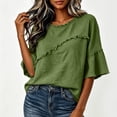 thumbnail image 5 of Lenpel Cotton Linen Shirts for Women Crew Neck Half Sleeve Boho Tops Casual Vintage Frayed Blouses Beach Vacation Clothes, 5 of 6